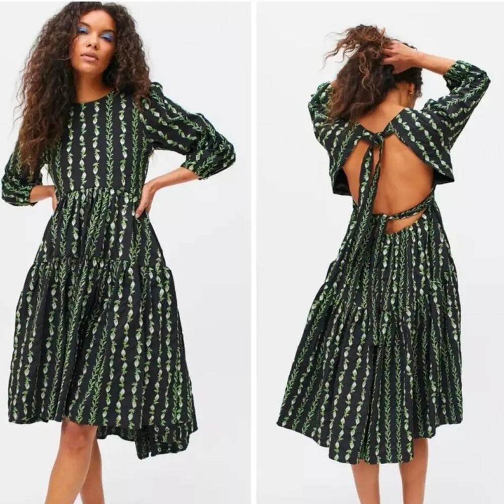 Anthropologie Sister Jane Black Embroidered Backless Midi Dress S Romantic